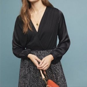NWOT ANTHRO | Kesia Surplice Mixed Media Blouse